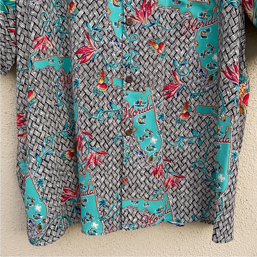 REYN Spooner vintage Hawaiian shirt FLORIDA STATE MAP tropical mens XL beach - Picture 3 of 11